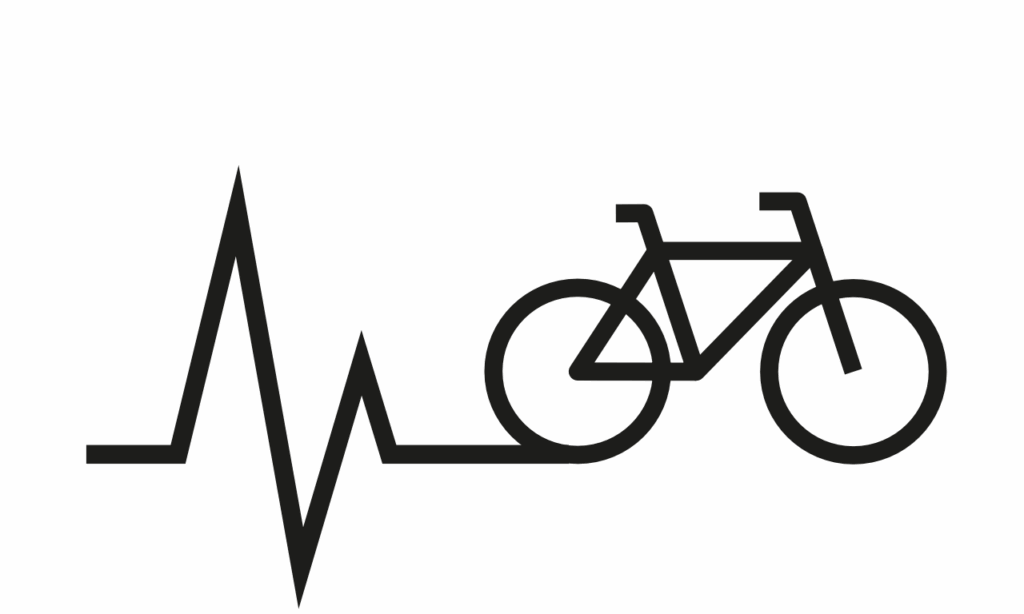 E-Bike und Herzlinie-Icon symbolisieren gesundheitliche Vorteile des E-Bike-Fahrens.