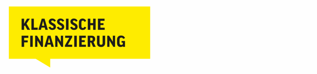 Klassische Finanzierungsmöglichkeiten für E-Bikes, hervorgehoben in gelber Sprechblase auf schwarzem Hintergrund.