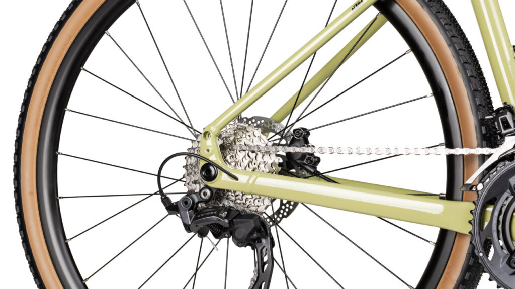 Detailansicht Hinterrad KTM Gravelator 10 keen green black Gravelbike Modell 2026